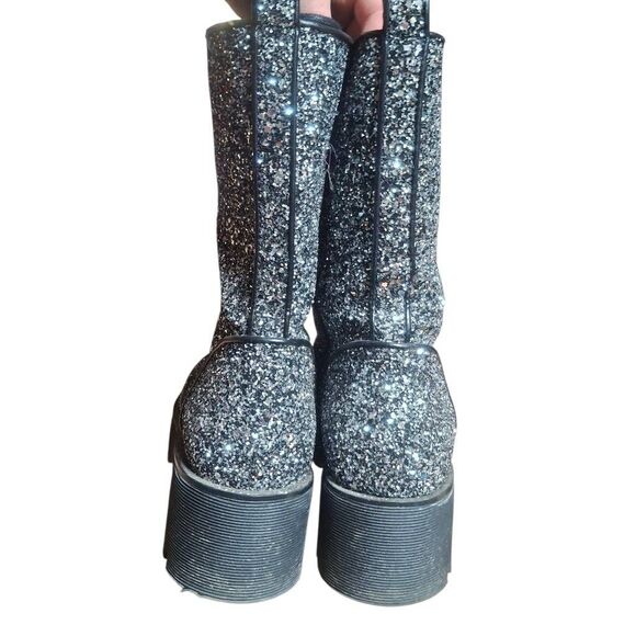 Michael Kors Silver Glitter Combat Boots Women’s 9 Platform Lug Sole Side Zip - Picture 3 of 9